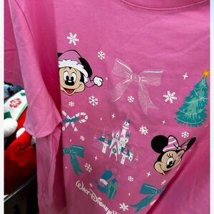 Disney Pink Holiday Tee with Mickey and Minnie